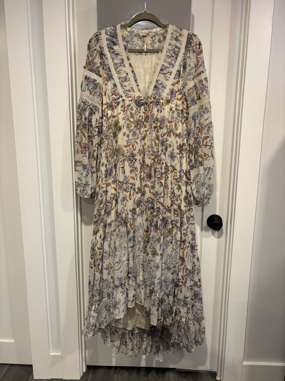 Free People Cream Floral High-Low Boho Dress